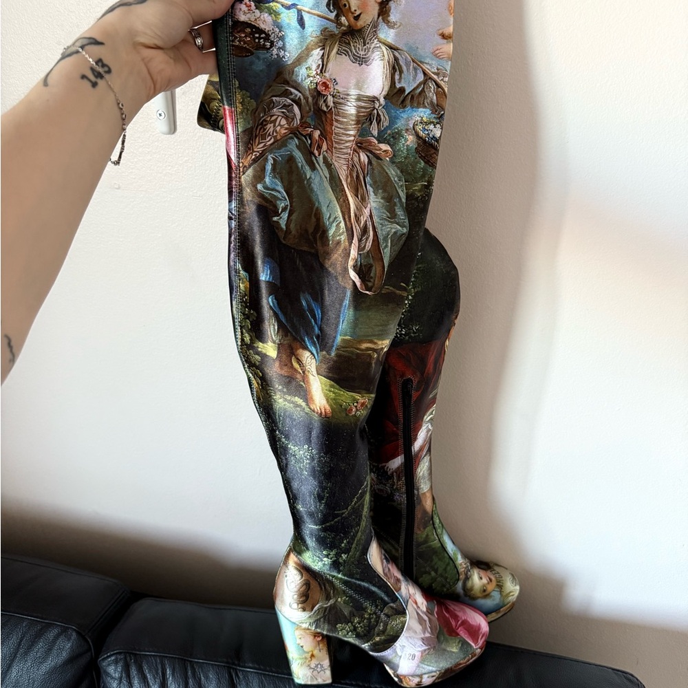 Dolls Kill Multi-Color Classical Print Over-the-Knee Platform Boots - Picture 3 of 8